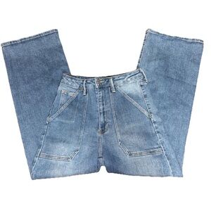 Just Black Denim Jeans Womens 25 Wide Leg High Rise Patch Pockets 25” Inseam